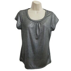 Grayson Top Shell Size Medium Gray Silver Metallic Sparkle Cap Sleeve Stretch